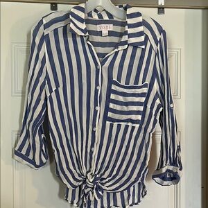 Vixbe Blue and White Striped Button-Up Shirt